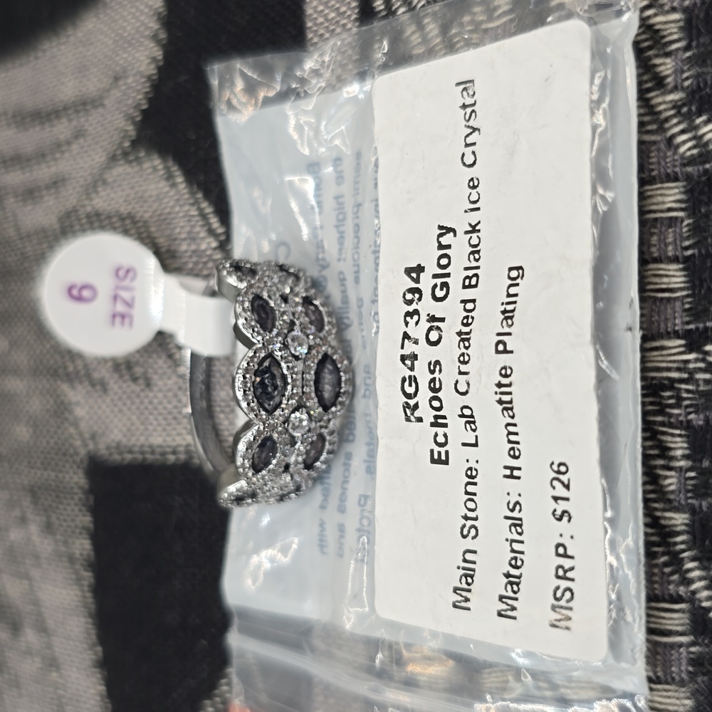Bomb Party Lab Created Black Ice Crystal Ring 9 Hematite Plating Echoes Of Glory